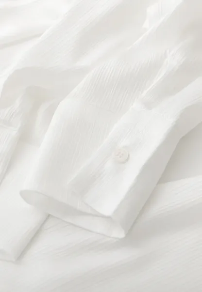 Ribbed Long Sleeve Shirt with Tie Neck Detail