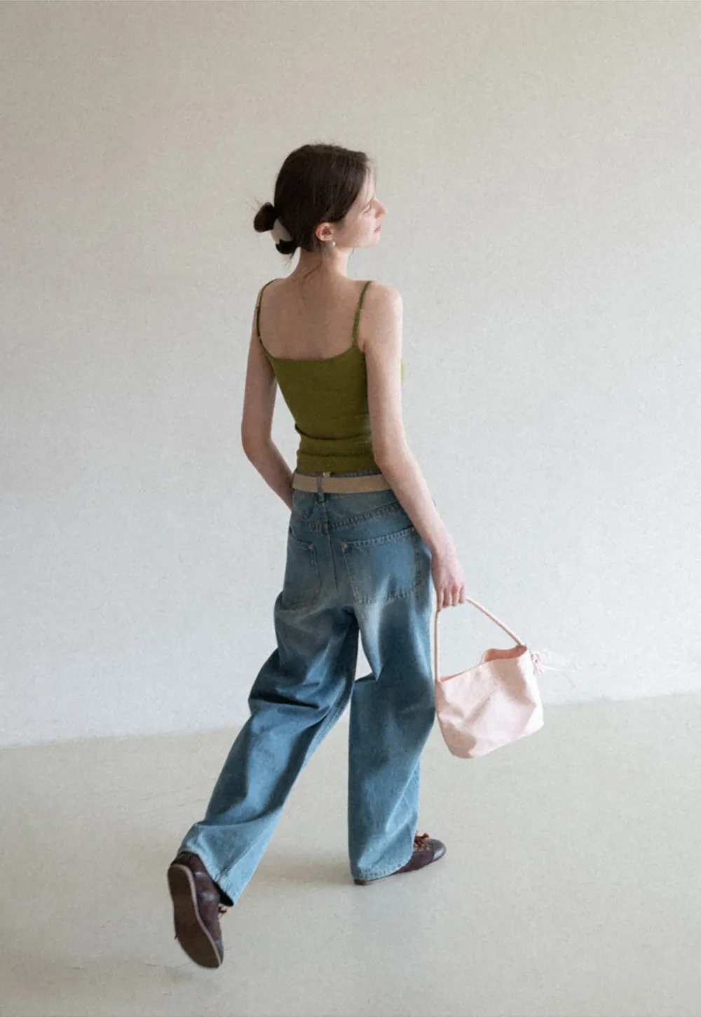 Gray tank top with small embroidered cross detail