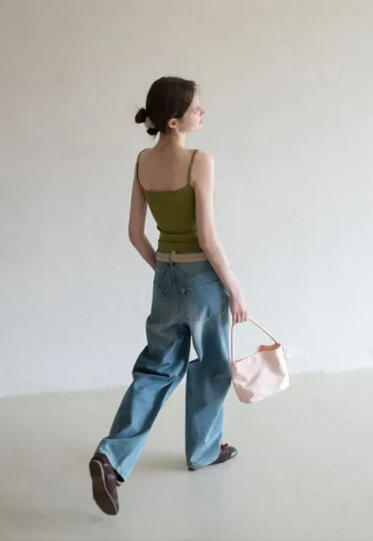 Gray tank top with small embroidered cross detail