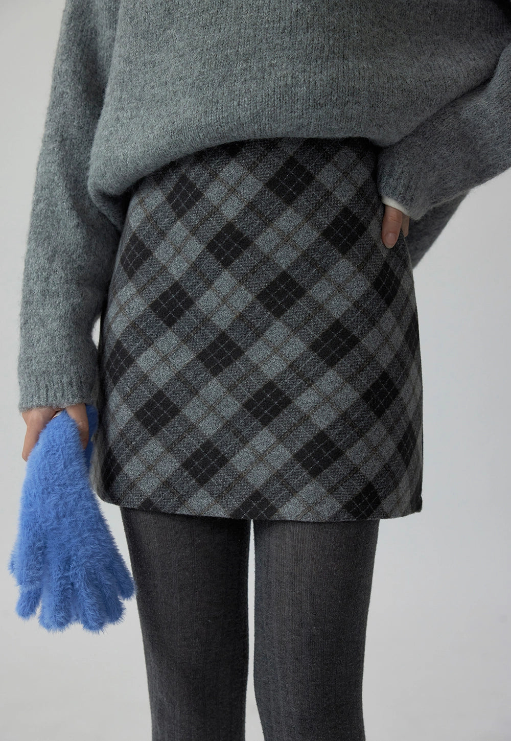 Women's Diagonal Plaid A-Line Wool Skirt – EGGKA