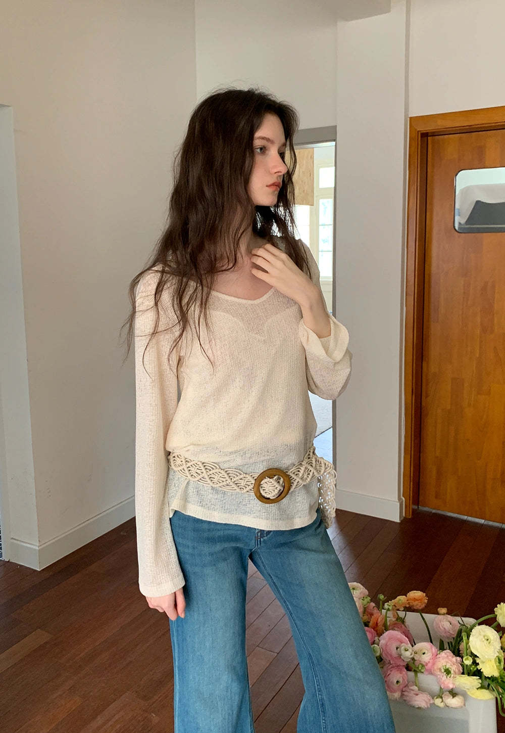 Vintage Hollow-Out Handwoven Wax Rope Wide Waist Belt