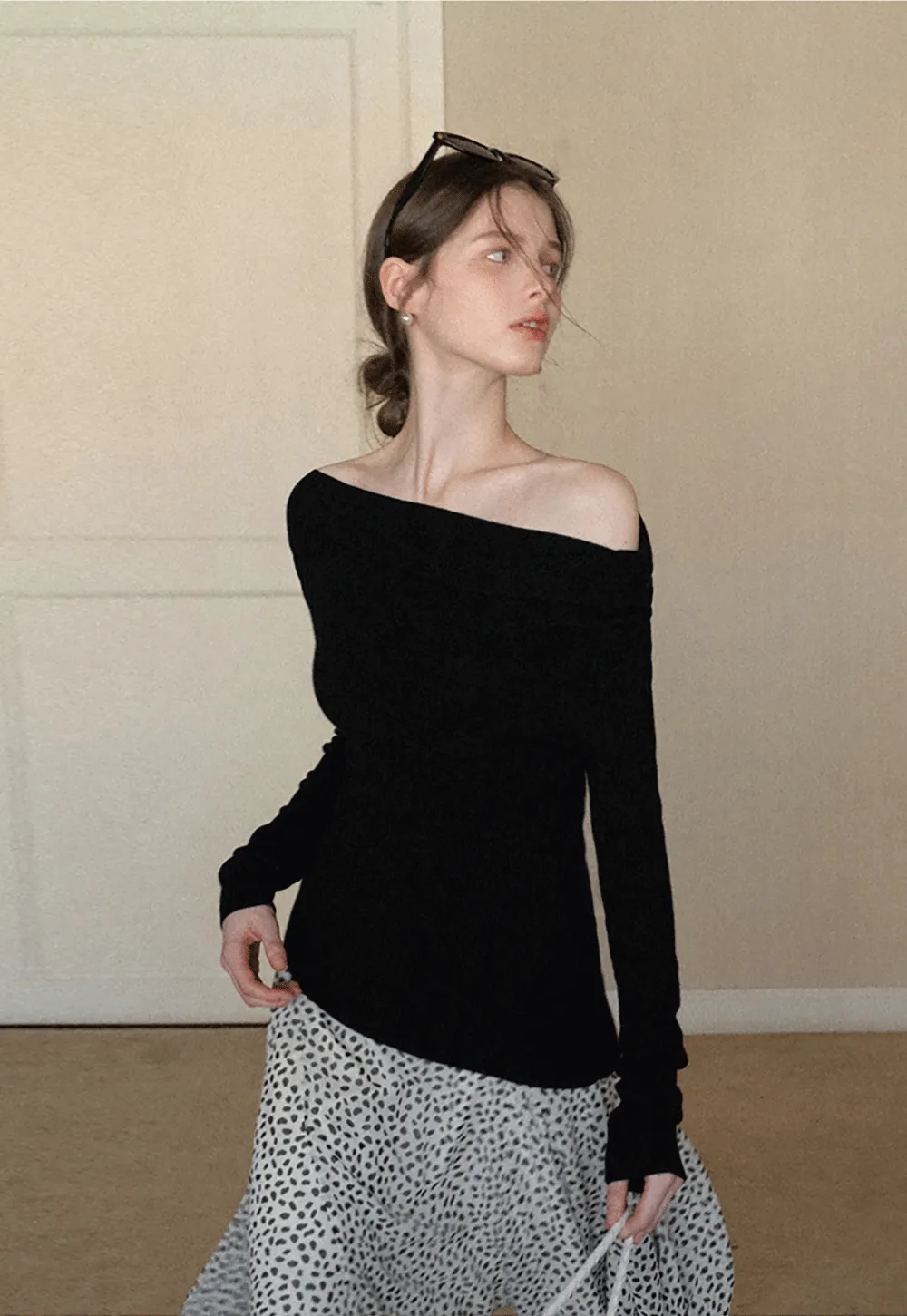 Elegant Off Shoulder Knit Top with Asymmetrical Design