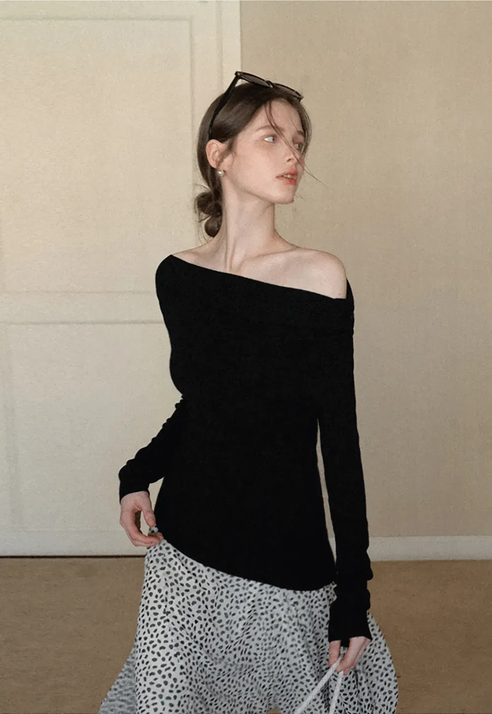 Elegant Off Shoulder Knit Top with Asymmetrical Design