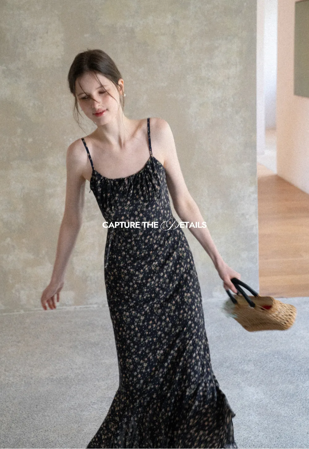 Floral Print Slip Dress with Thin Straps and Asymmetrical Hem