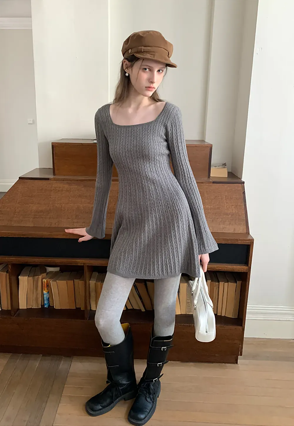 Elegant Cable Knit Flare Dress