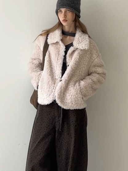 Women Faux Shearling Jacket Short Teddy Coat Winter