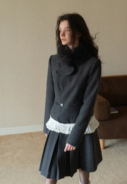 Women Vintage Blazer and Pleated Skirt Two Piece Set