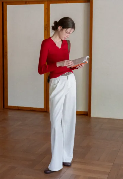 Ribbed Knit Long Sleeve Polo Neck Sweater