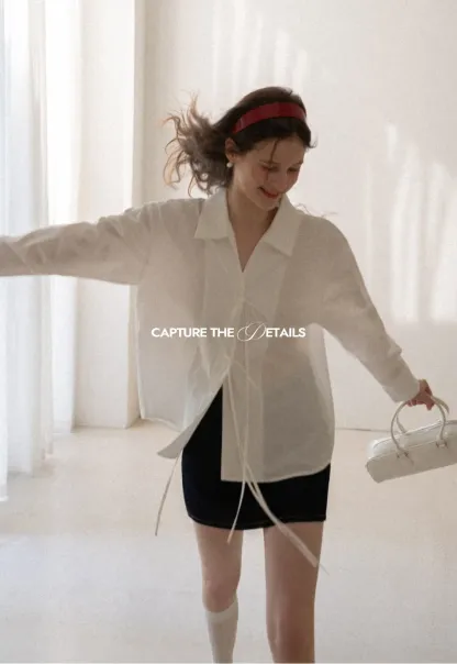 Long sleeve shirt with front tie detail