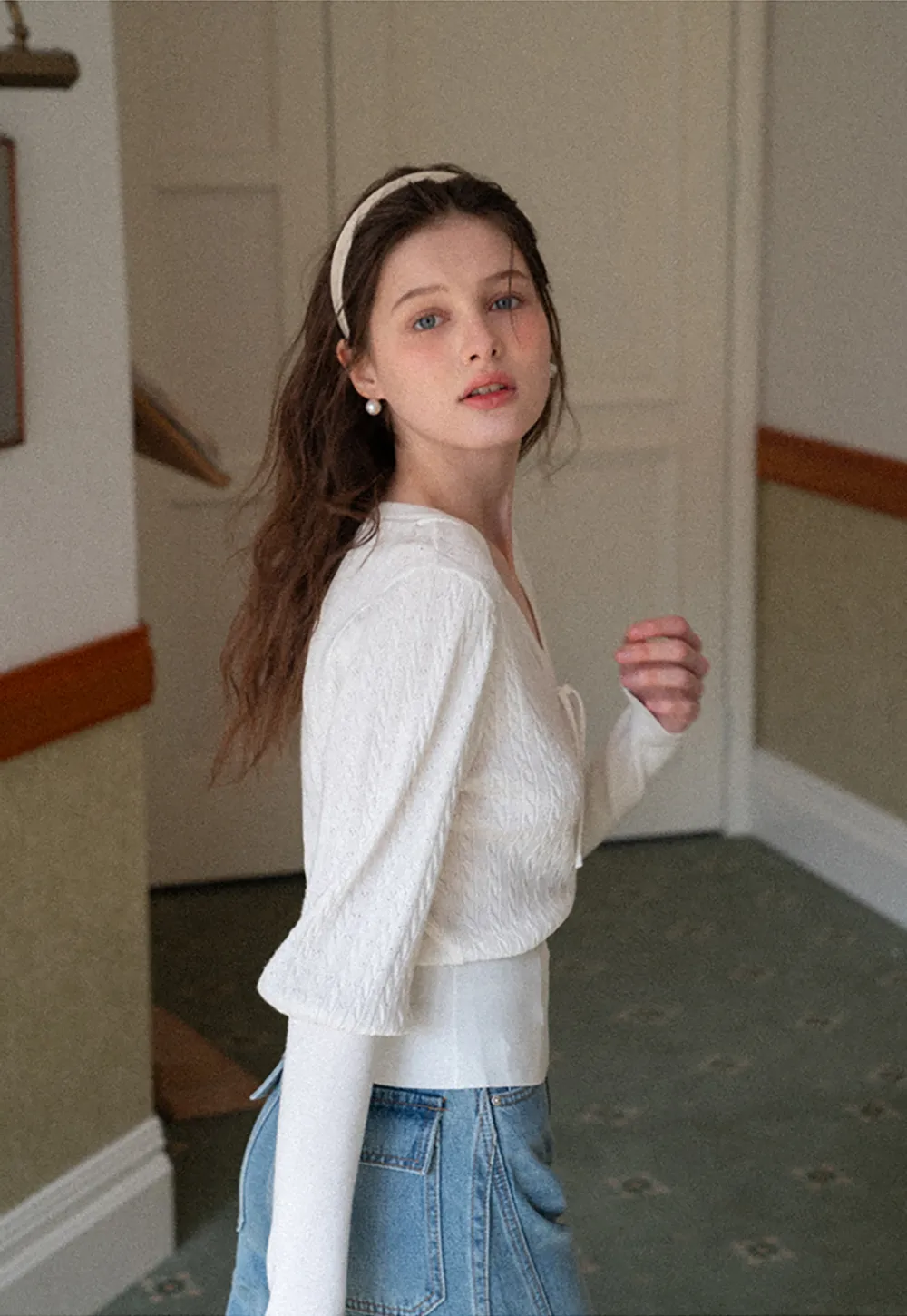 V Neck Knit Sweater with Front Tie Detail