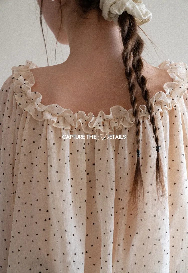 Polka Dot Ruffled Off Shoulder Chiffon Blouse