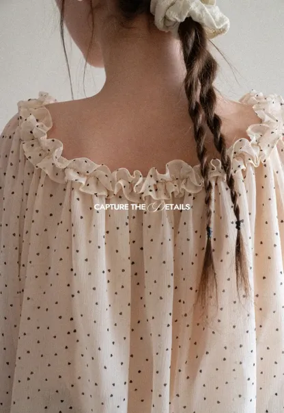 Polka Dot Ruffled Off Shoulder Chiffon Blouse