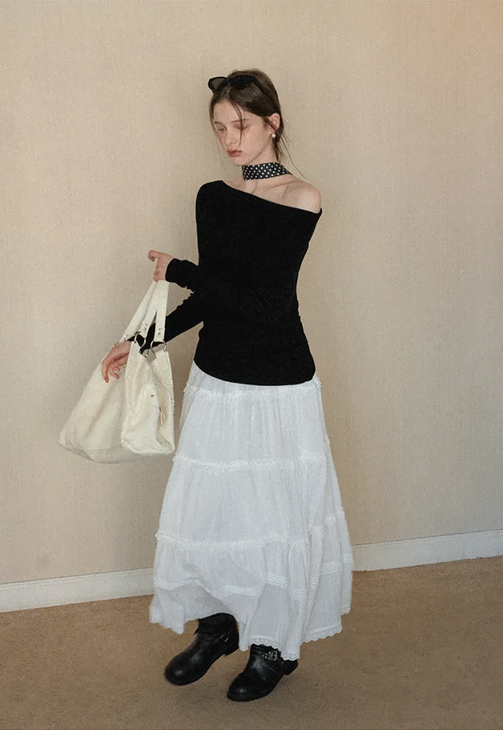 Elegant Off Shoulder Knit Top with Asymmetrical Design