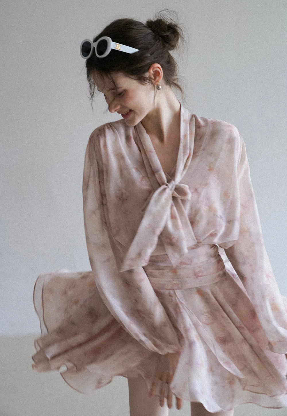 Romantic Floral Layered Dress with Belted Waist