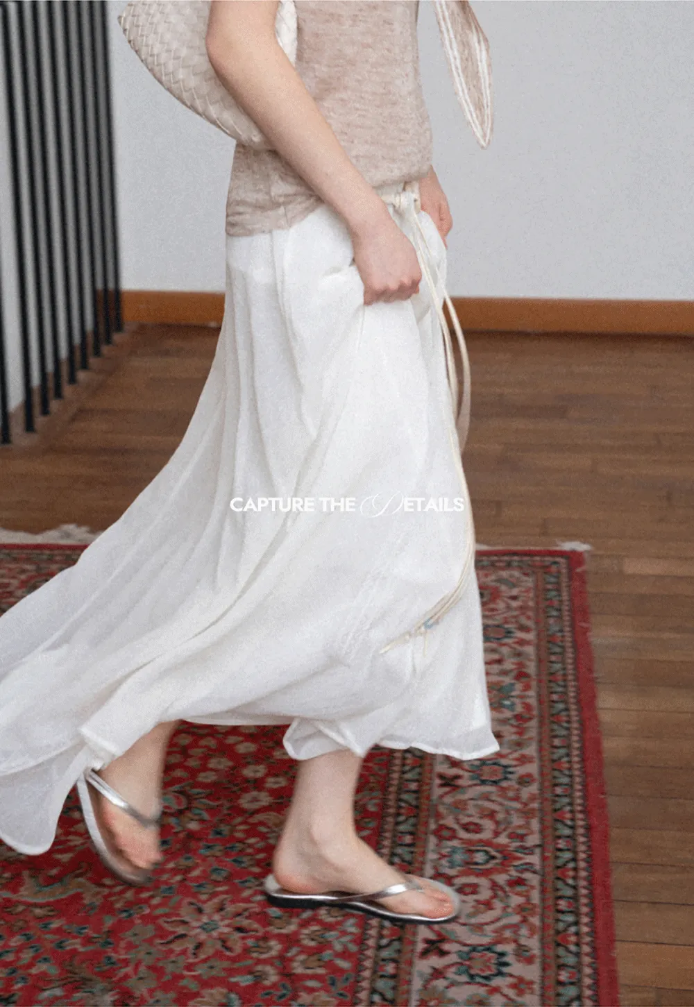 Flowy Maxi Skirt with Lace Trim and Drawstring Waist