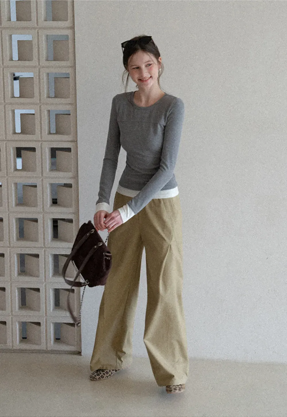 Long sleeve round neck layered t shirt design top