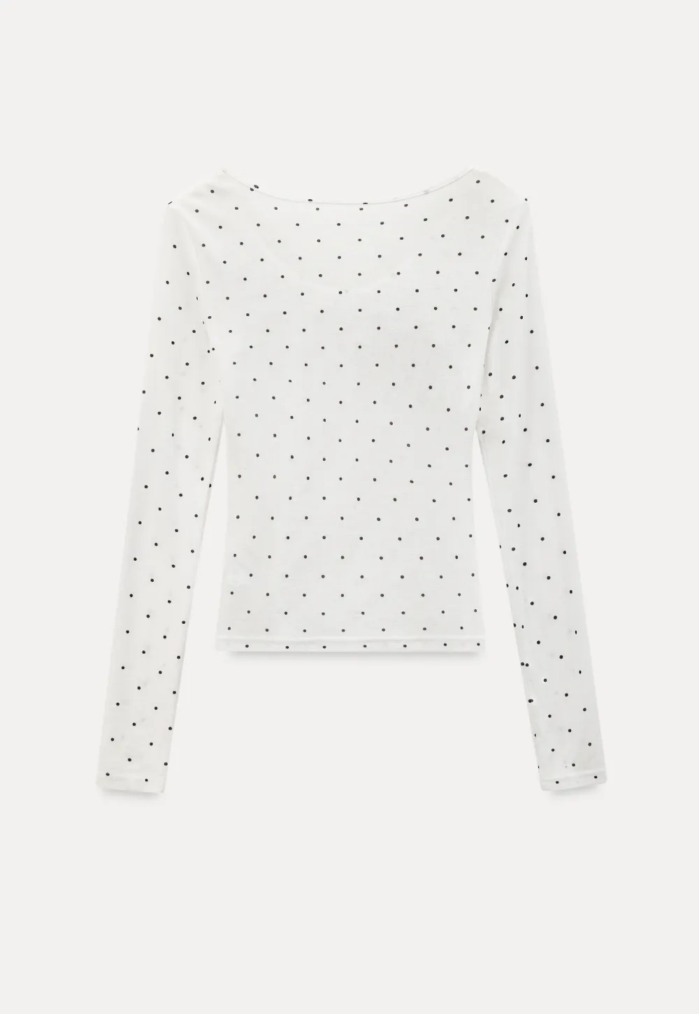 Polka dot long sleeve top with ruffled neckline