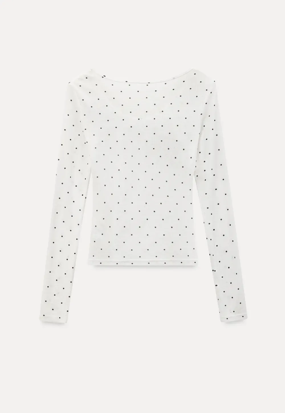 Polka dot long sleeve top with ruffled neckline