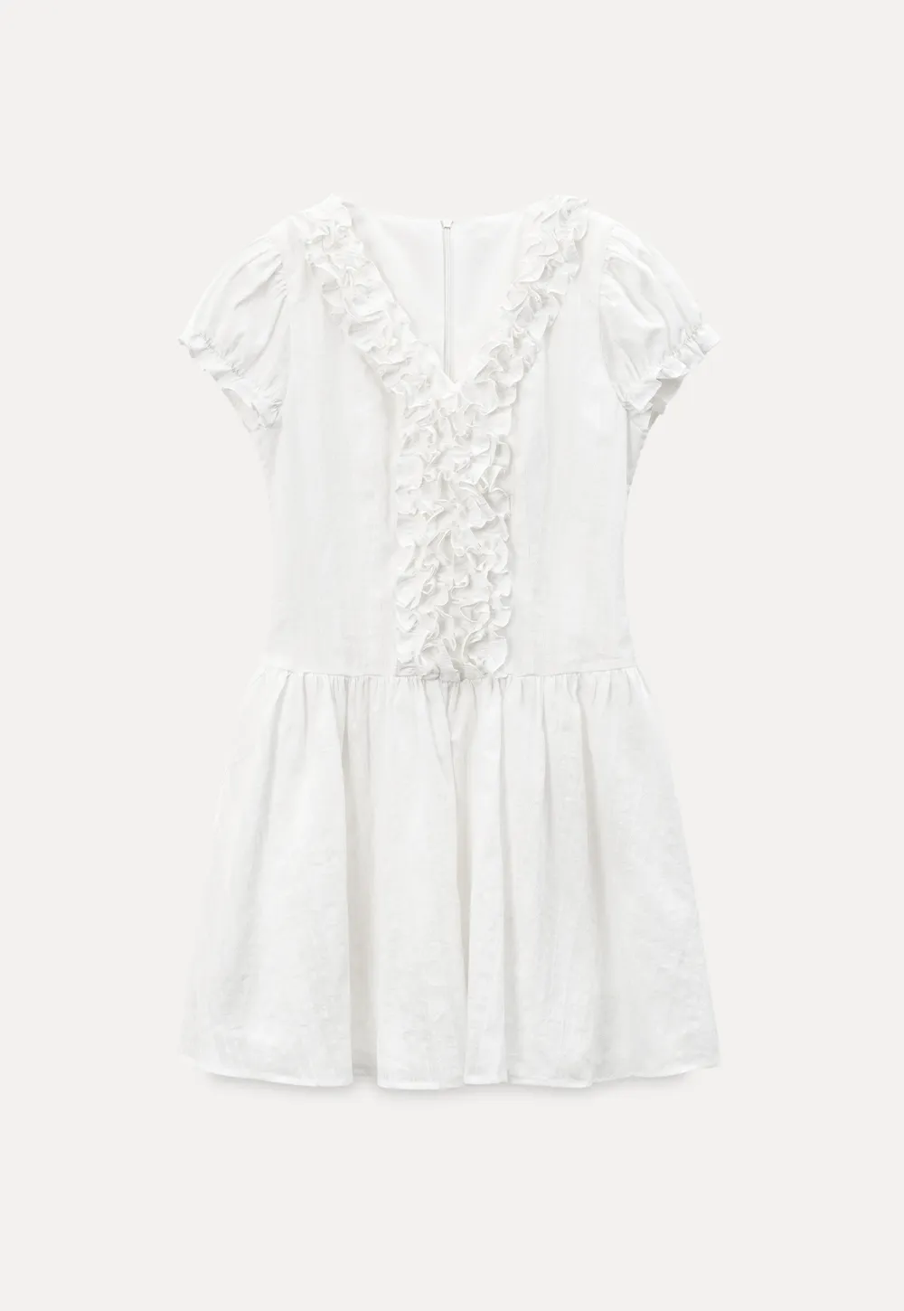 Ruffled V Neck Short Sleeve A Line Dress