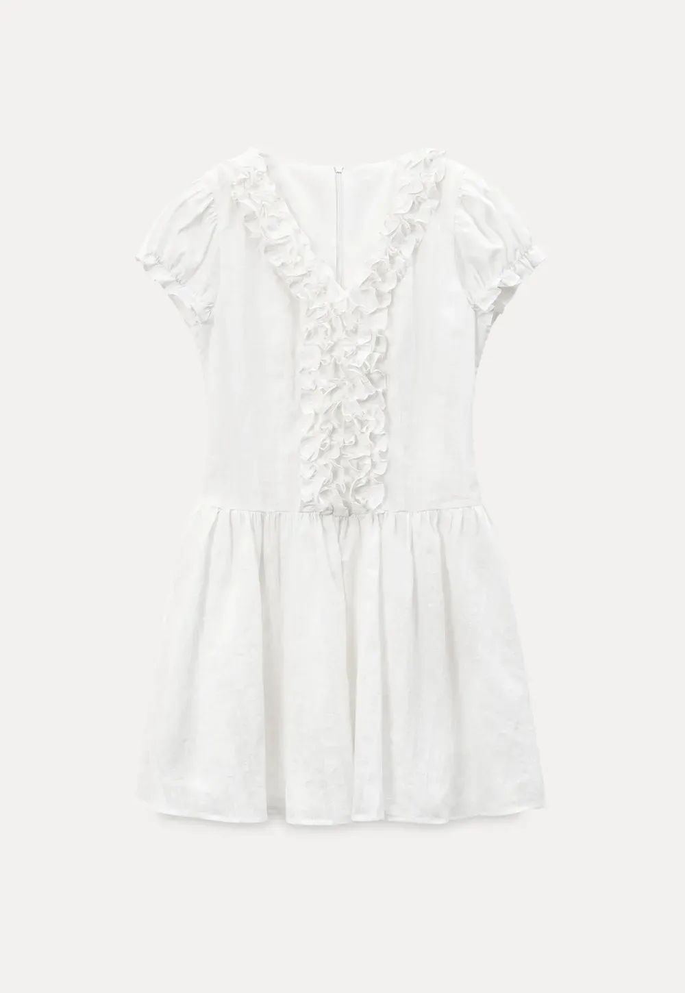 Ruffled V Neck Short Sleeve A Line Dress