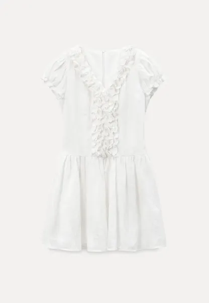 Ruffled V Neck Short Sleeve A Line Dress