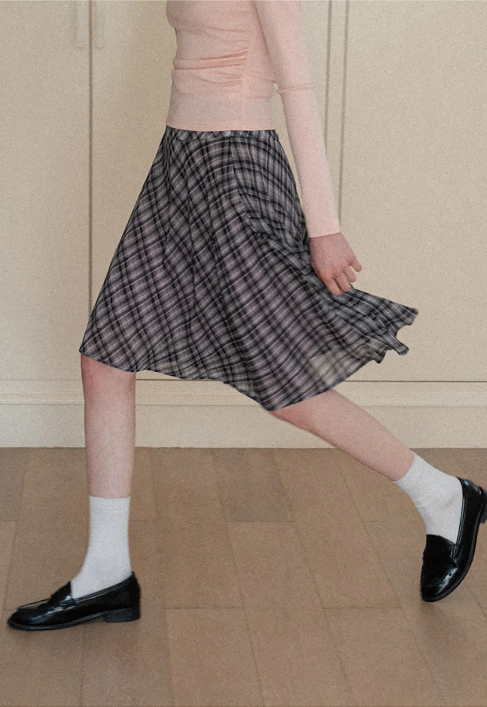 Plaid Pleated Midi Skirt