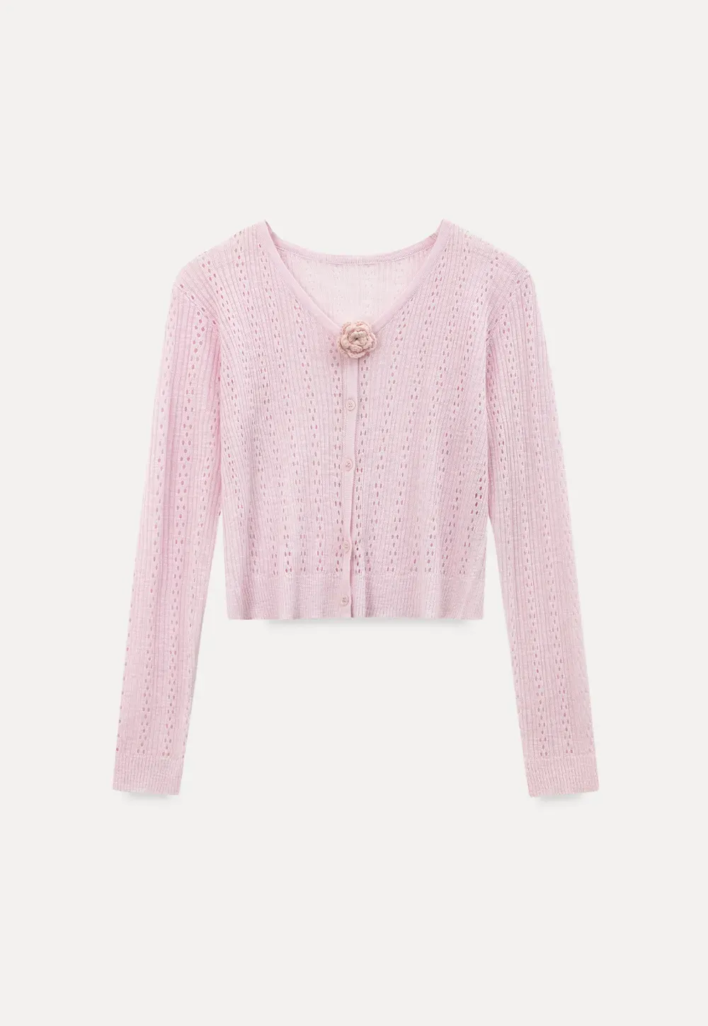 V Neck Cropped Knit Cardigan with Floral Button