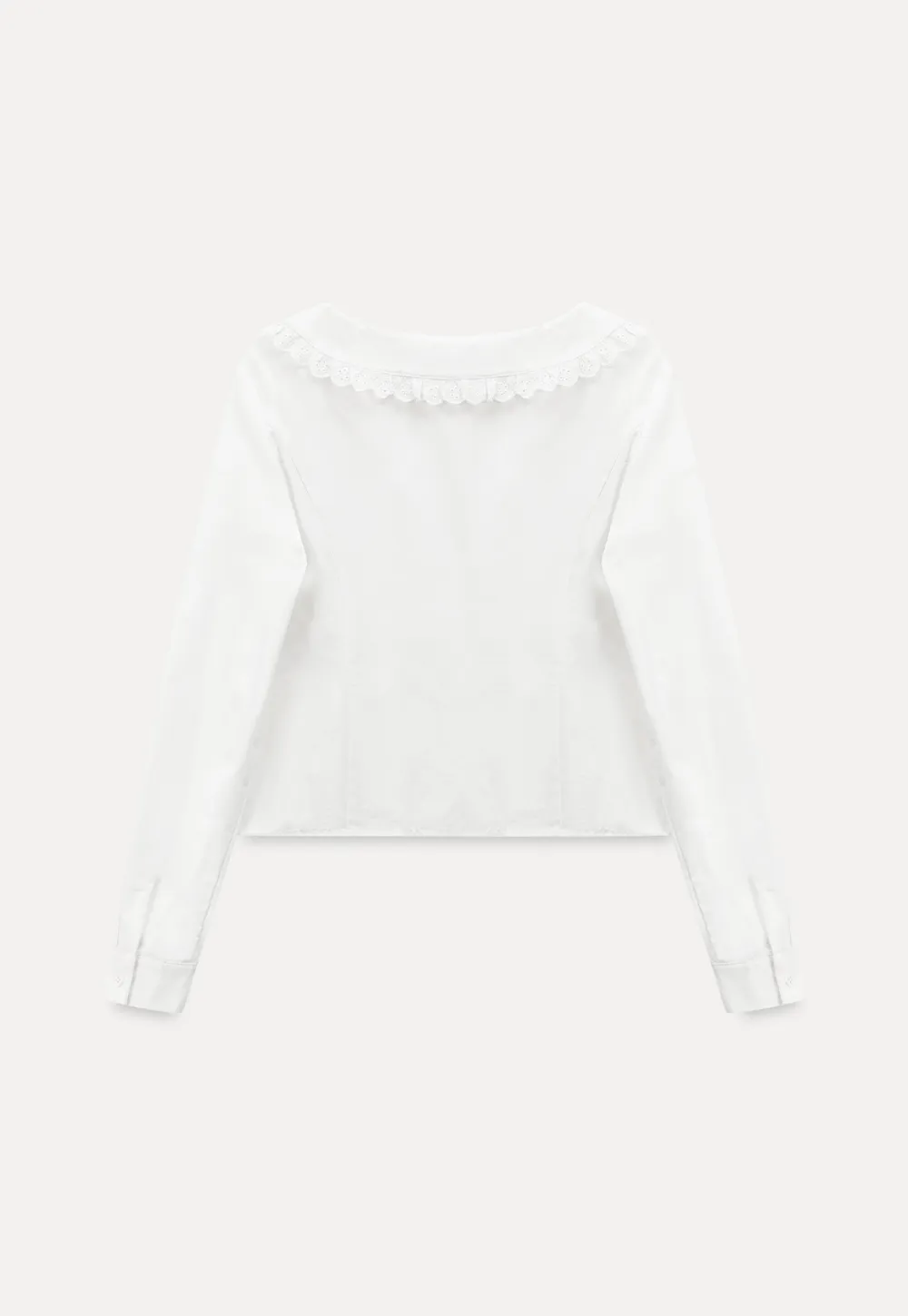 Long sleeve button front shirt with lace collar