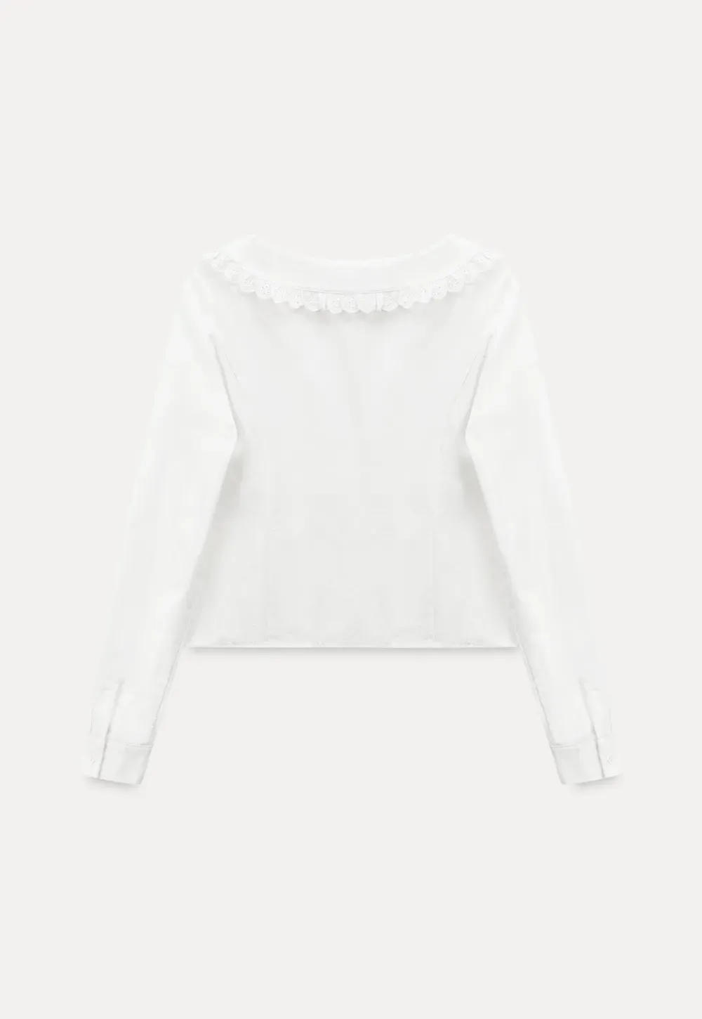 Long sleeve button front shirt with lace collar