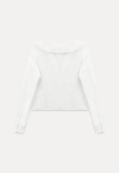 Long sleeve button front shirt with lace collar