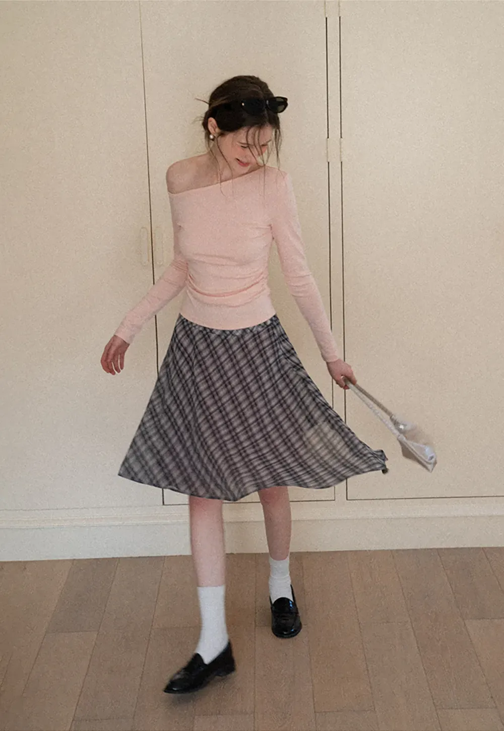 Plaid Pleated Midi Skirt