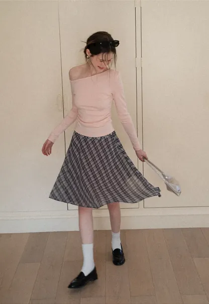 Plaid Pleated Midi Skirt