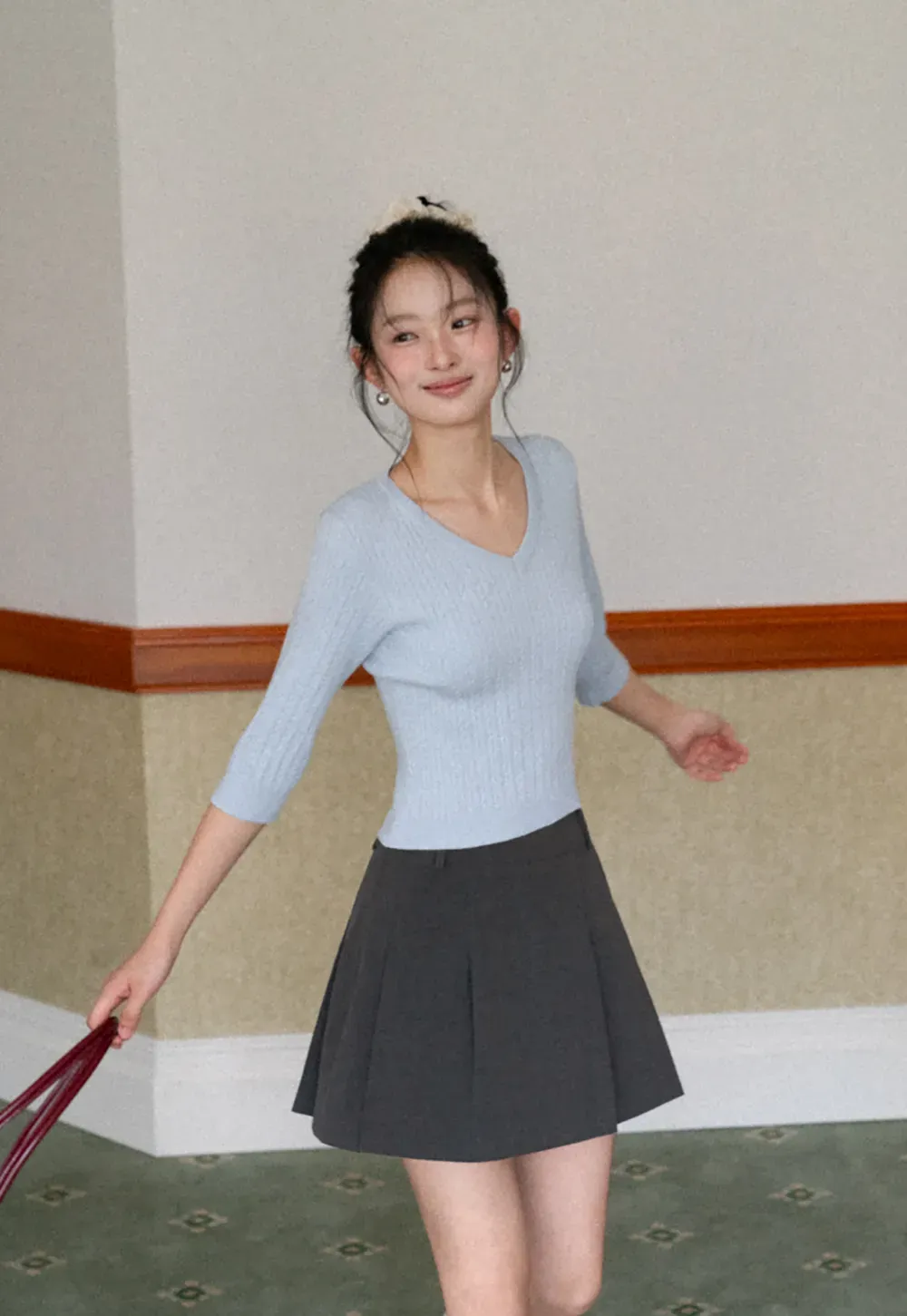 Pleated A-line Mini Skirt