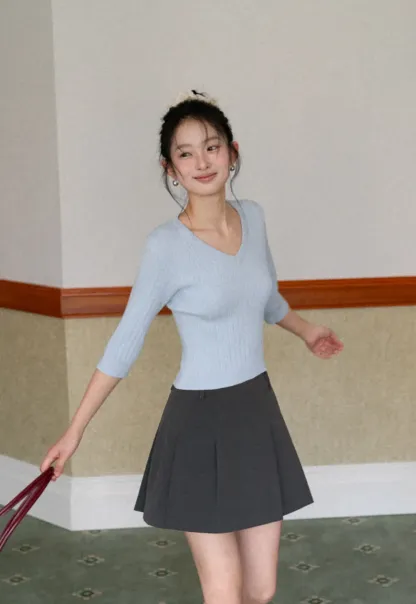 Pleated A-line Mini Skirt