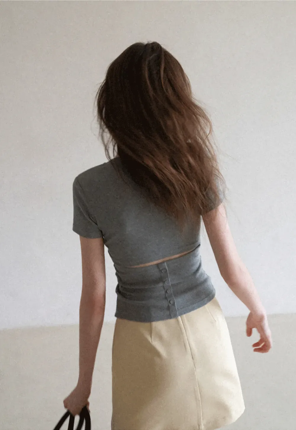 Short Sleeve Crop Top with Back Buttons