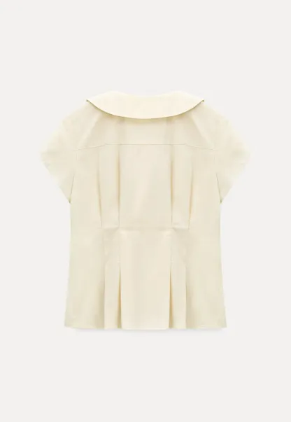 Short Sleeve Shirt with Peter Pan Collar and Peplum Hem