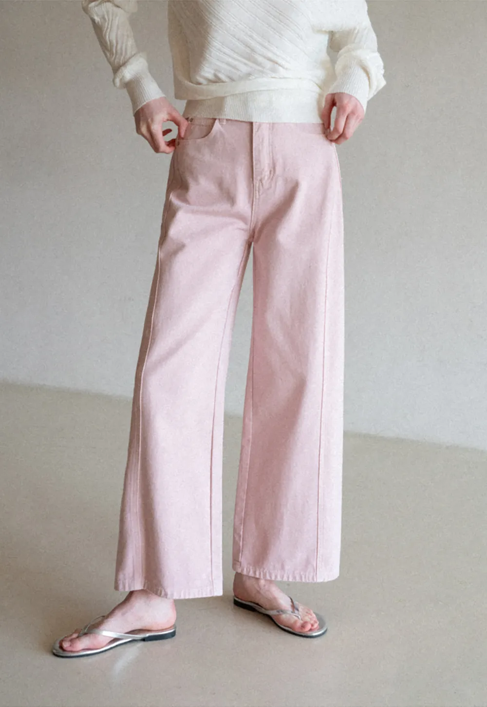 Wide leg high waist denim pants with belt loops