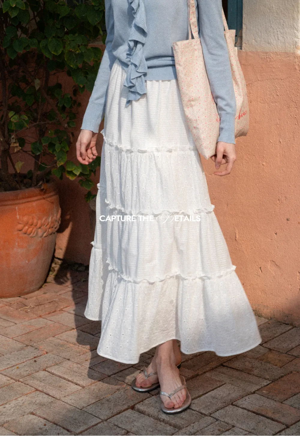 Tiered Ruffled Eyelet Maxi Skirt