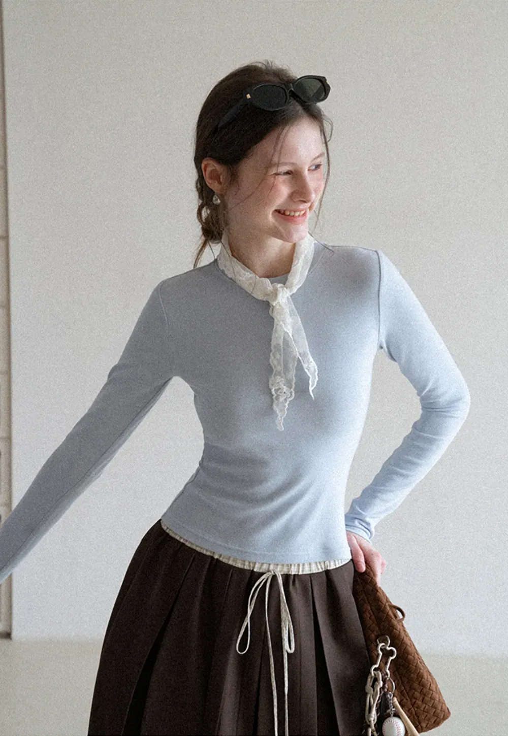 Elegant Long Sleeve Top with Neck Tie Detail