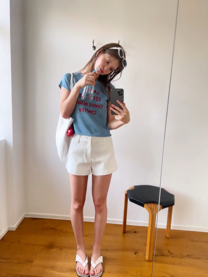 High Waist Structured Cotton Shorts