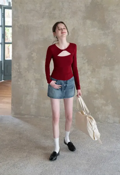 Long sleeve top with front cutout detail