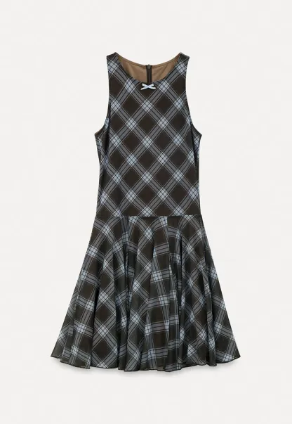 Plaid sleeveless dress with flared skirt