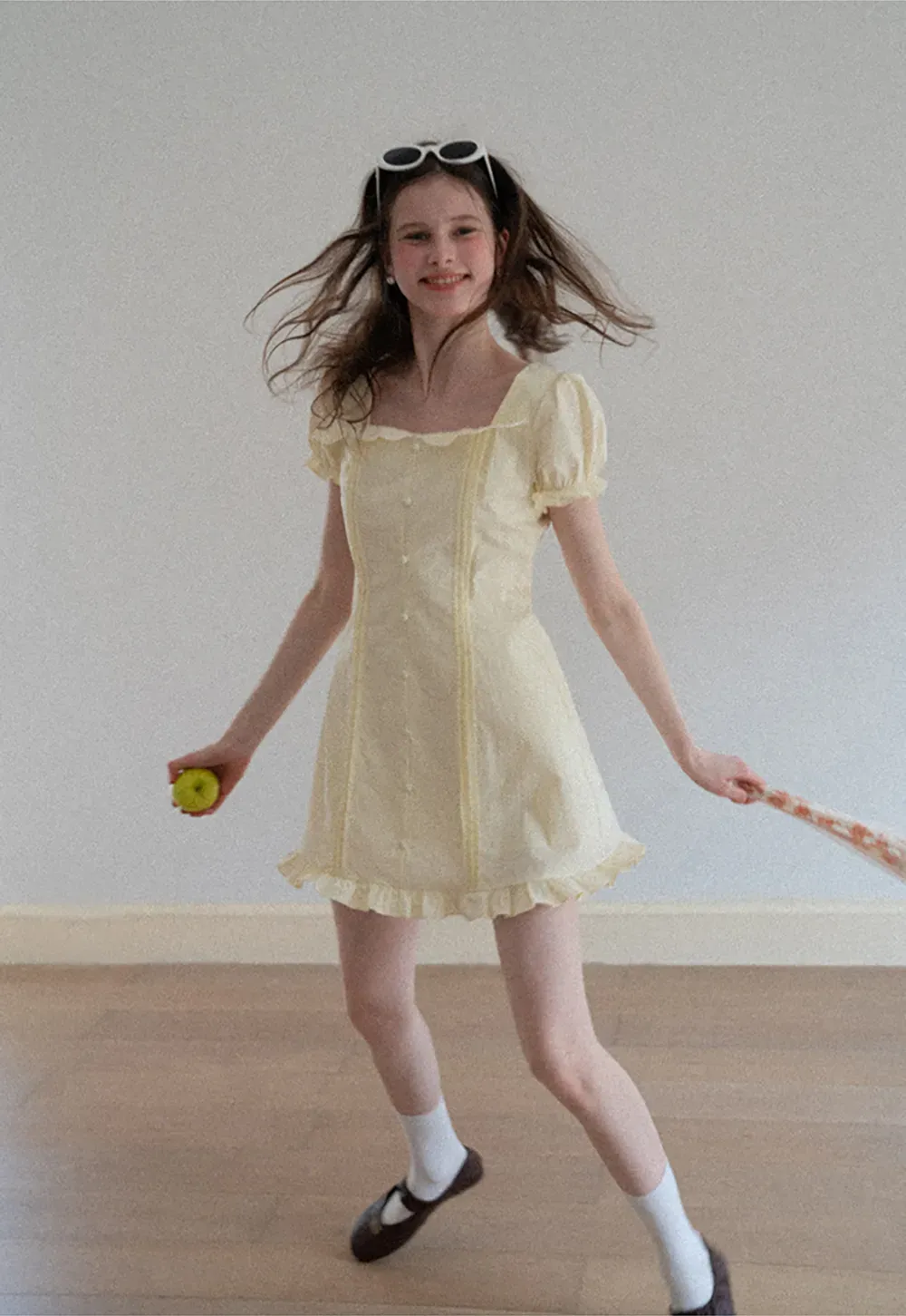 Short Sleeve Button Front Dress with Ruffled Hem