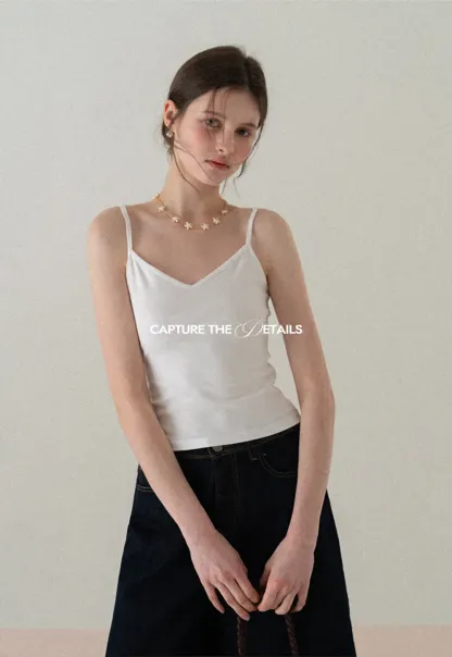 V neck thin strap fitted tank top