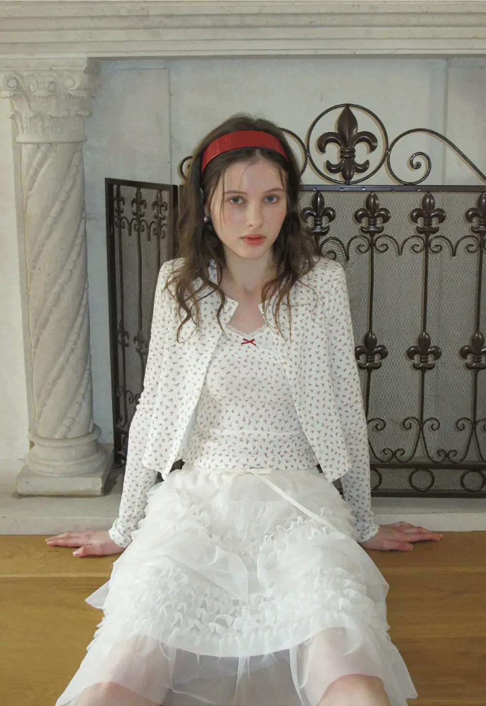 Floral Print Lace Trim V Neck Short Top