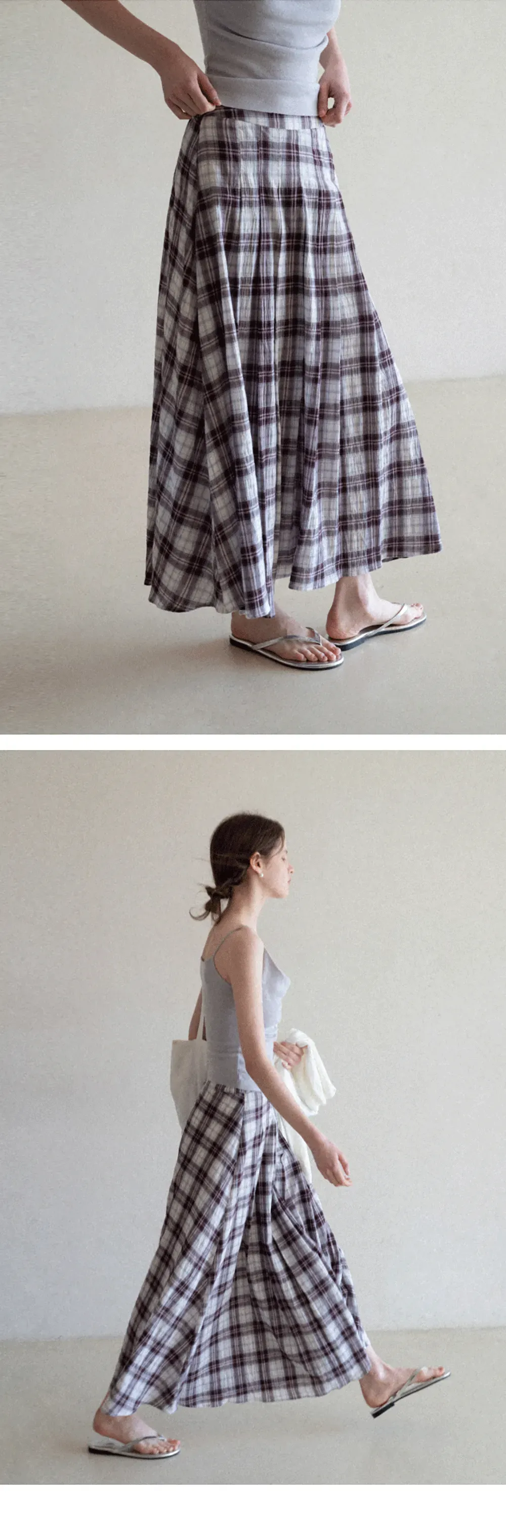 Plaid Pleated Midi Skirt