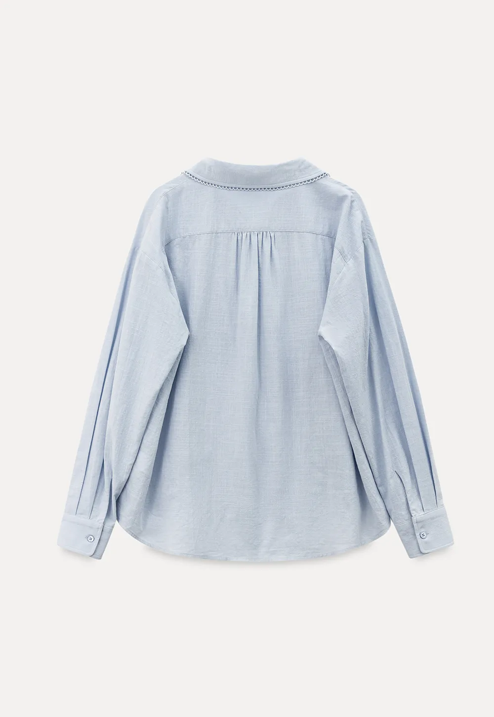 Lightweight long sleeve button front shirt with lace trim