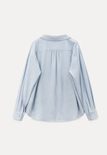 Lightweight long sleeve button front shirt with lace trim