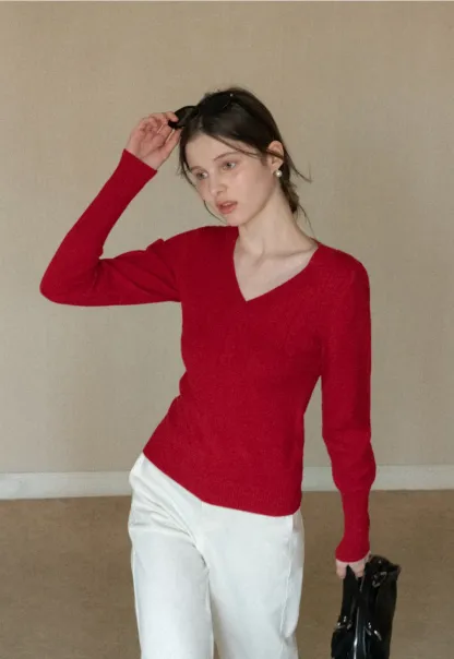 V Neck Long Sleeve Knit Sweater