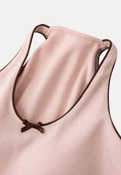 Halter neck tank top with thin straps and bow detail